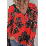 New Women Autumn Long-Sleeved V-Neck Floral Print T-Shirt