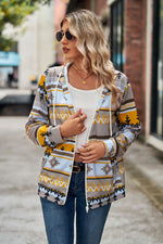 Geometric Print Long Sleeve Loose Pocket Sweatshirt Wholesale Jackets