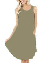 Summer Sleeveless Casual Modal  Midi Dress Wholesale Crew Neck Swing Tank Dresses With Pockets