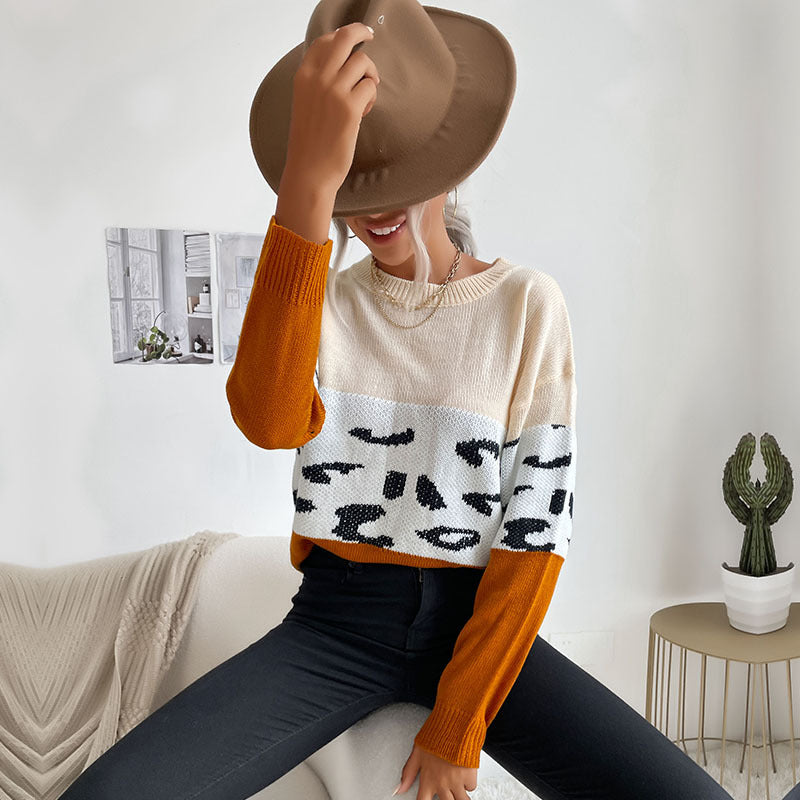 Fashion Casual Leopard Long-Sleeve Sweater Wholesale Women Tops