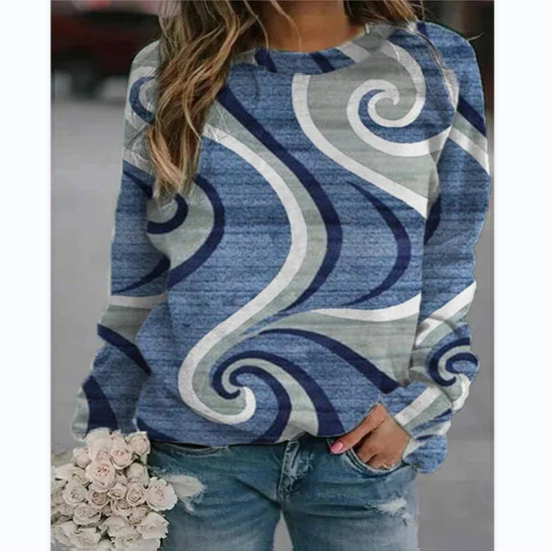 Crew Neck Casual Printed Sweatshirt Wholesale Women Tops