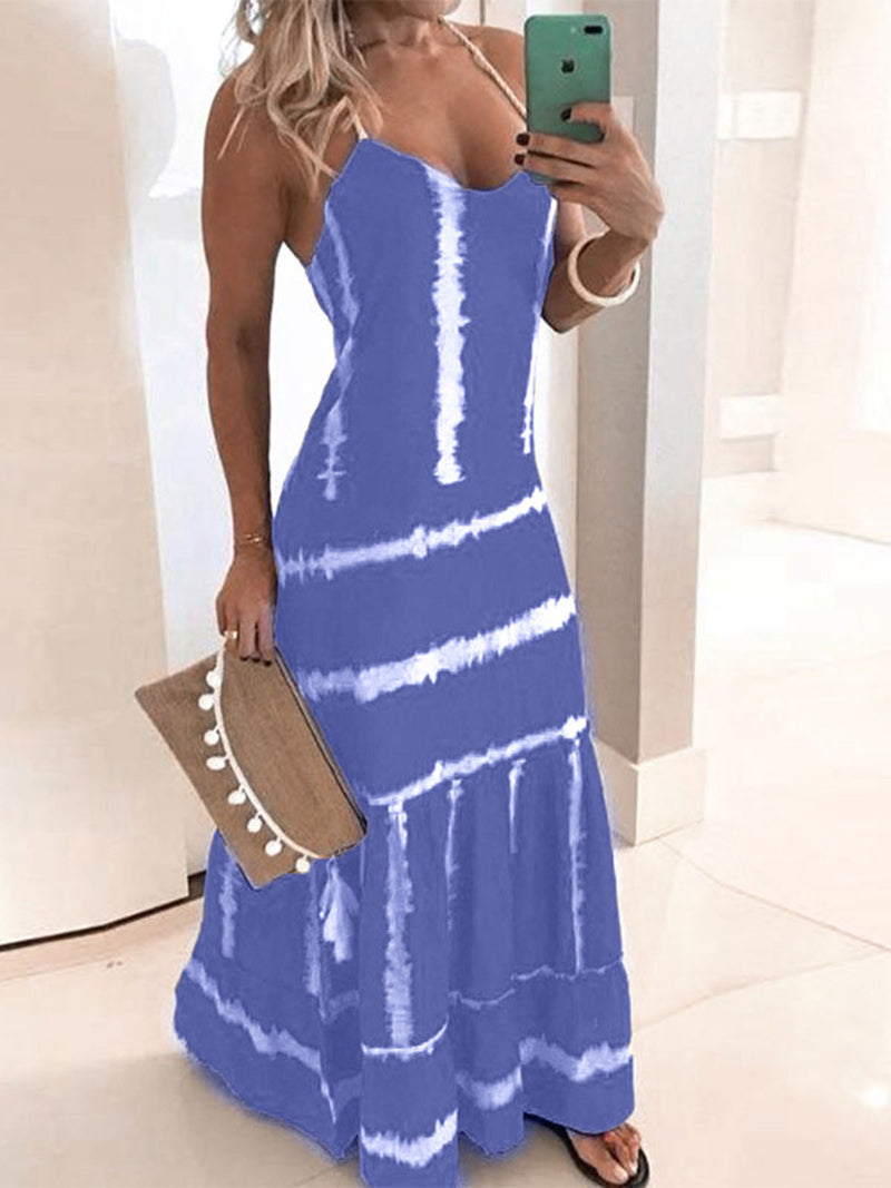 Sexy Print Sling Maxi Dress Casual Slim A-Line Wholesale Dresses