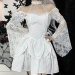 Dark Style Halter Neck Butterfly A Swing Double Layer Lace Sleeve Dress Wholesale Clothing Vendors