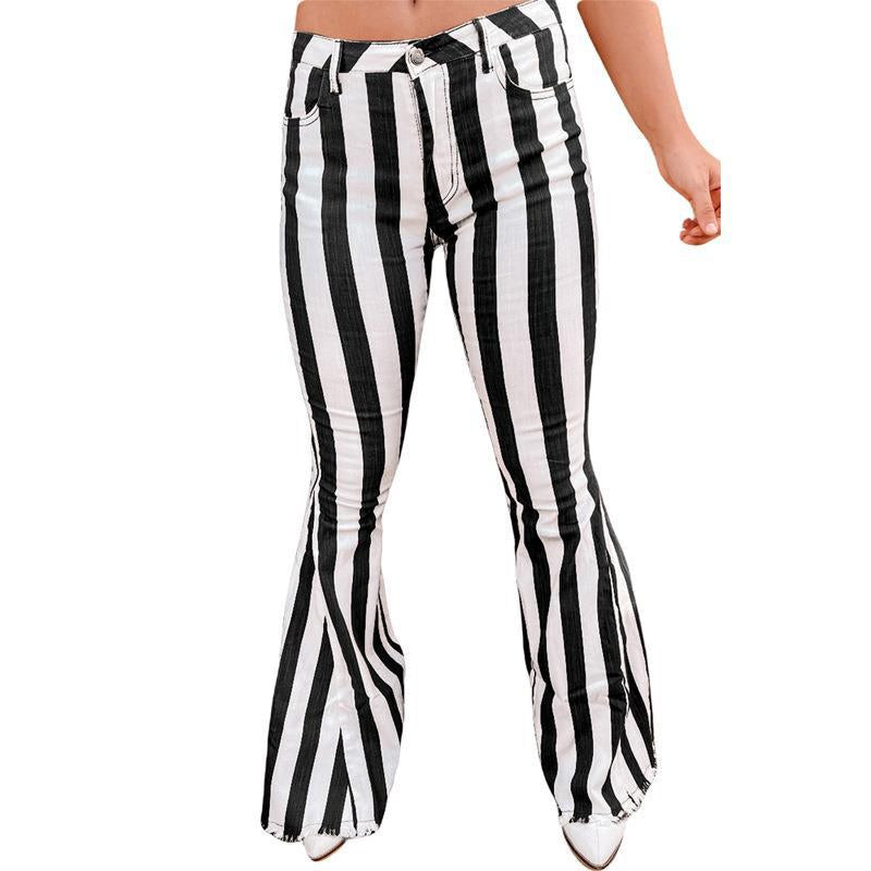 Fashion Striped Slim Fringe Flared Wholesale Pants