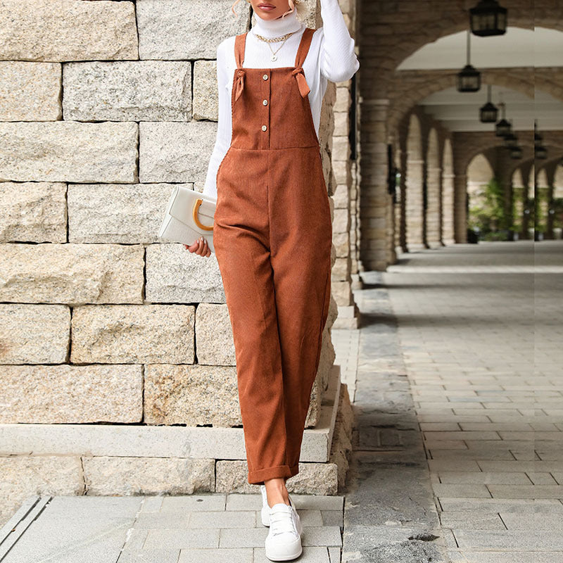 Retro Solid Color Suspenders Women Corduroy Overalls Wholesale Jumpsuits SJN561358