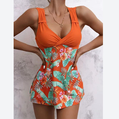 Printed Backless Sexy V-Neck 2pcs Women'S Tankini Sets Fashion Swimwear Wholesale Vendors