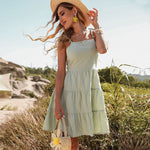 Women Fashion Solid Color Sling Ruffle Wholesale Cami Dresses Summer