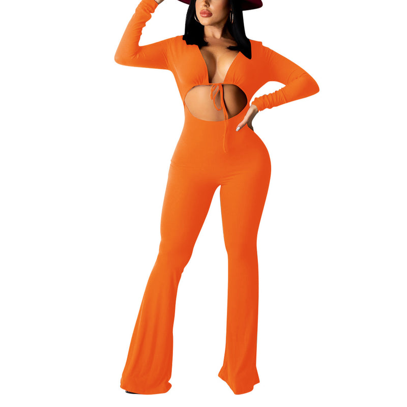 Ribbed Hollow Sexy Women Jumpsuit
