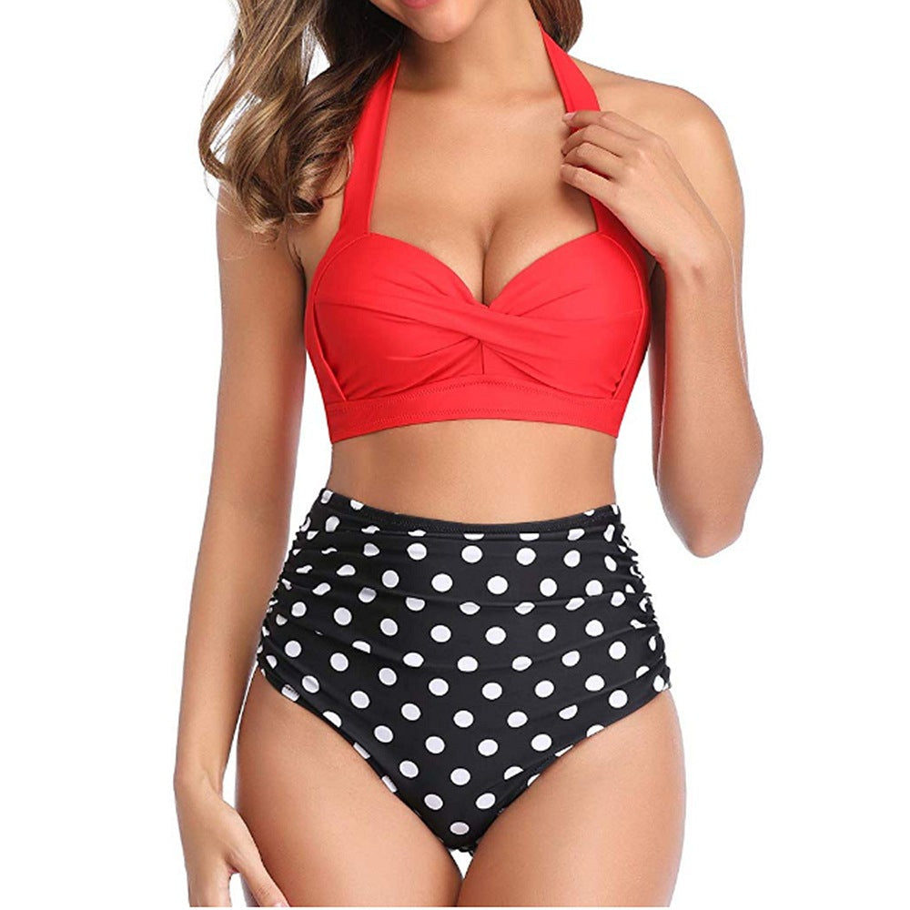 Split Bikini Print High Waist Nylon Swimsuit Wholesale