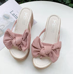 Fashion Casual Wedge Bow Slippers Solid Color Women Wholesale Shoes