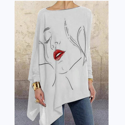 Fashion Face Print Tops Solid Color Loose Wholesale Womens Long Sleeve T Shirts