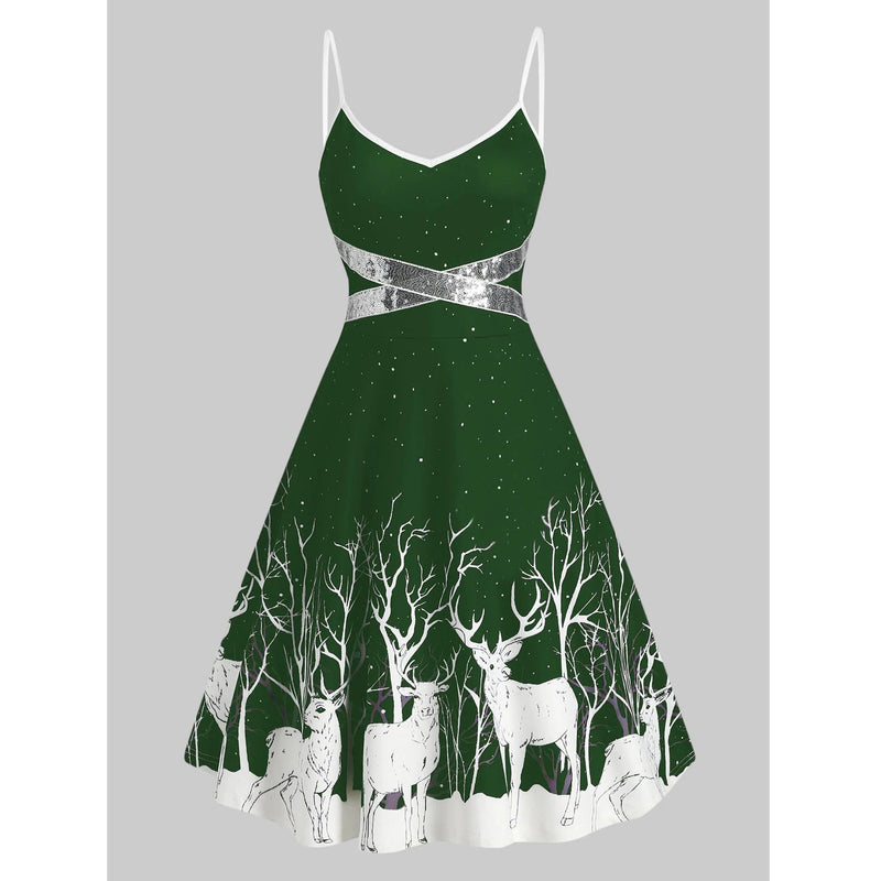 Elk Print Cami Dress For Women