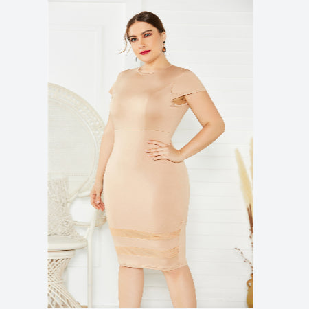 Women Mesh Sheer Short Sleeve Wholesale Plus Size Pencil Bodycon Dresses