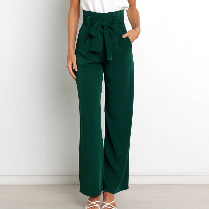 Office Women Tie-Up Business Trousers With Belts Wholesale Pants
