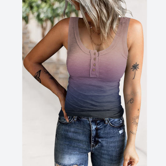 Tie Dye Ribbed U Neck Button Wholesale Tank Tops For Women