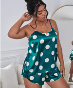 Polka Dot Print Sling Tops & Shorts Homewear Curvy Pajamas Sets Wholesale Plus Size Clothing