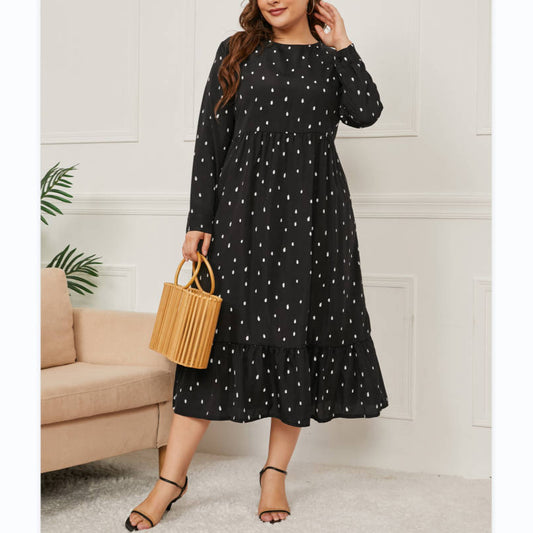 Polka Dot Print Long Sleeve Casual Swing Dress Wholesale Dresses