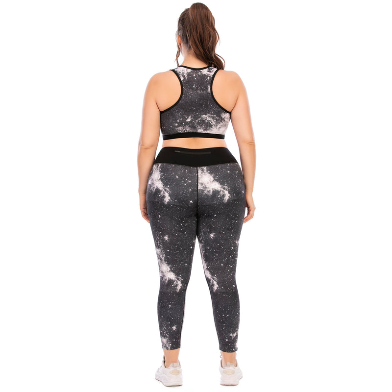 Sport Bra & Leggings Stardust Print Curvy Fitness Yoga Suits Workout Clothes Plus Size Two Piece Sets Wholesale