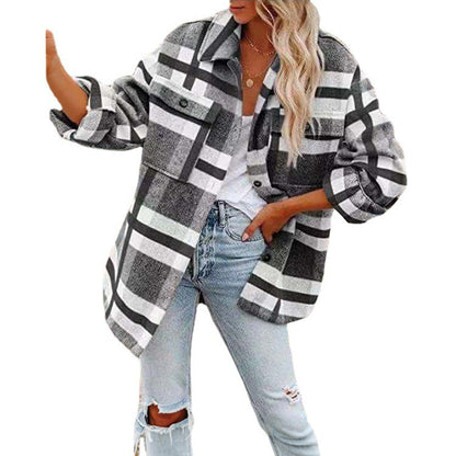 Lapel Loose Plaid Thickened Tweed Jacket Wholesale Women Clothing