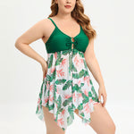 Wholesale Women'S Plus Size Clothing Asymmetric Printed Conservative Boxer Swimsuit