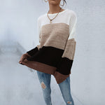 Casual Loose Long Sleeve Colorblock Wholesale Sweaters