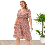 Women Fashion Short Sleeve V Neck Wholesale Plus Size Floral Dresses Summer