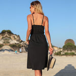Solid Color Sling Sleeveless Black Irregular Wholesale Wrap Dresses