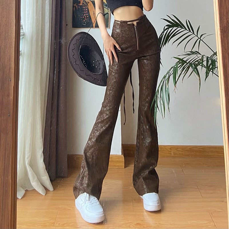 High Waist Slim Casual PU Leather Wholesale Pants