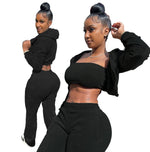 3pcs Women Wholesale Sets Short Hoodies Crop Top Pants