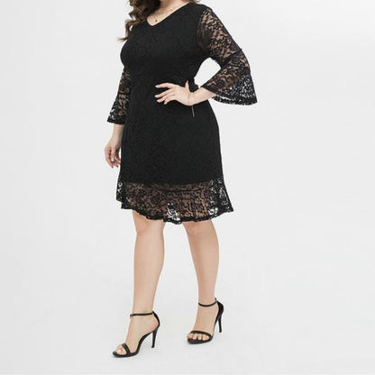 Wholesale Elegant Lace Black Plus Size Dress