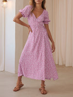 V-Neck Valentine'S Day Short Bubble Sleeve Wholesale Maxi Dress