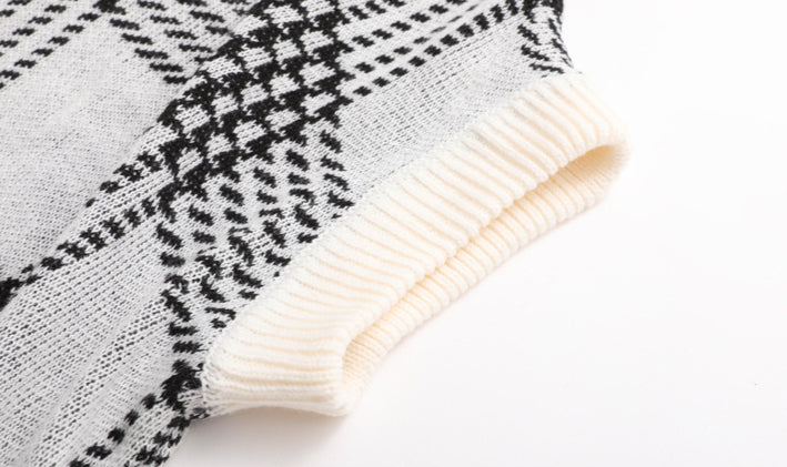 Knitting Gingham V-Neck Loose Sweater Wholesale Vest