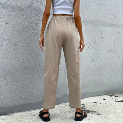 Solid Color Drawstring Elastic Straight-Leg Pants Trousers Wholesale