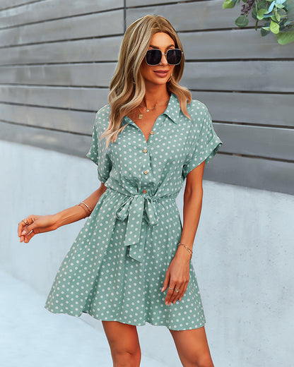 Polka Dot Printed Wholesale Dresses Short Sleeve Women Casual Dress