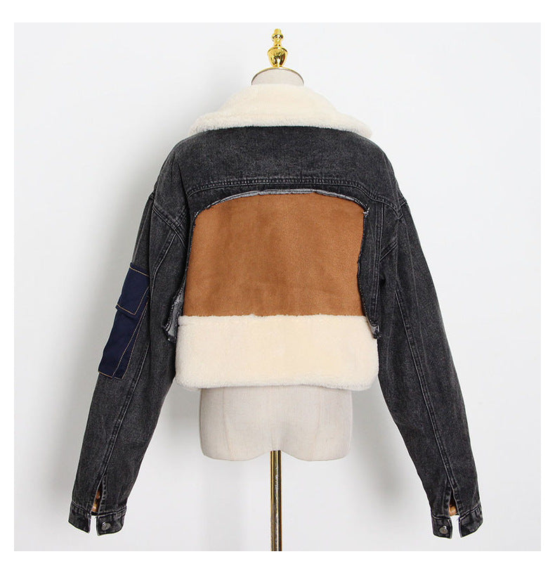 Thick Pluffy Patchwork Denim Wholesale Women Coat