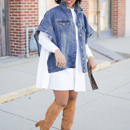 Baggy Sleeveless Button Down Turn-Down Collar Denim Top