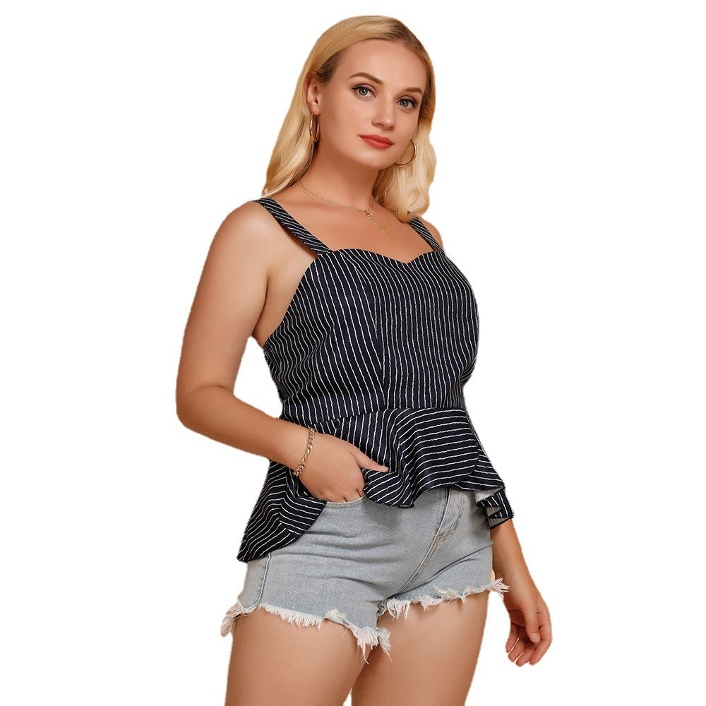 Ruffle Navy Plus Size Wholesale Women Cami Top