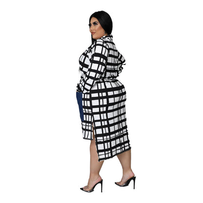 Irregular Plaid Printed Casual Wholesale Plus Size Dresses Fashion Clothing