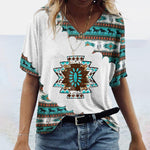 Women Top Wholesale Vintage Geometric Bohemian Style V-Neck T-Shirt