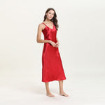 V-Neck Solid Color Sexy Sling Womens Pajamas Mid-Length Satin Nightdress Wholesale Loungewear