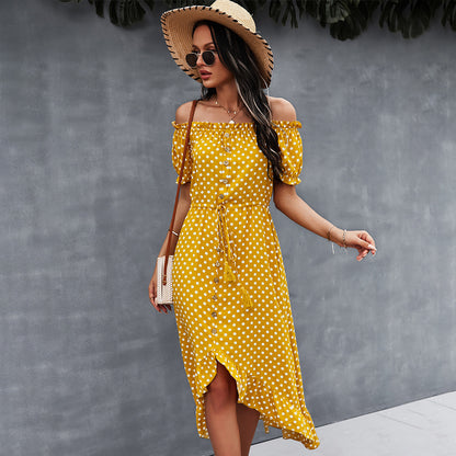 Off Shoulder Polka Dot Casual Wholesale Dresses Fashion Clothing