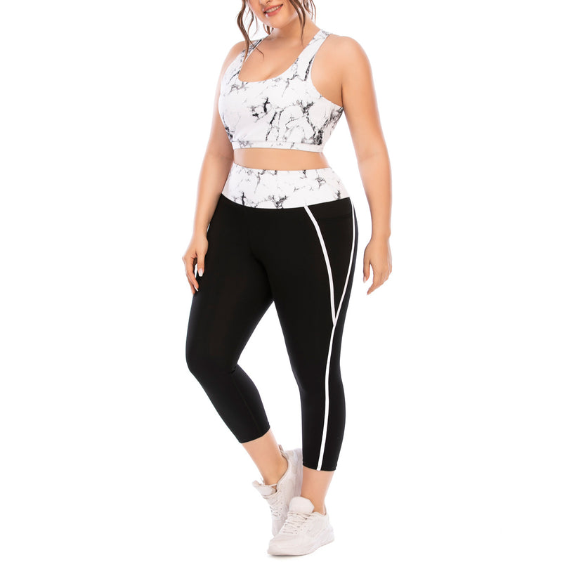 Curvy Fitness Yoga Suits Sport Bra & Leggings Marbling Print Womens Workout Clothes Plus Size Two Piece Sets Wholesale
