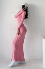 Square Neck Slim Mermaid Long Sleeve Solid Color Maxi Dress Wholesale Dresses