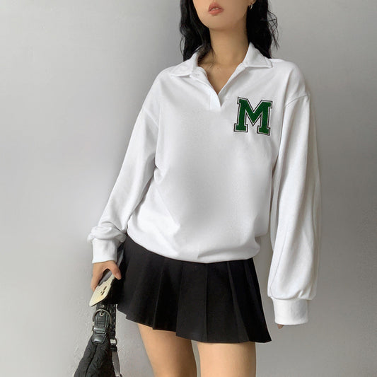 Casual Lapel Long Sleeve Letter Embroidery Tops Wholesale Sweatershirt