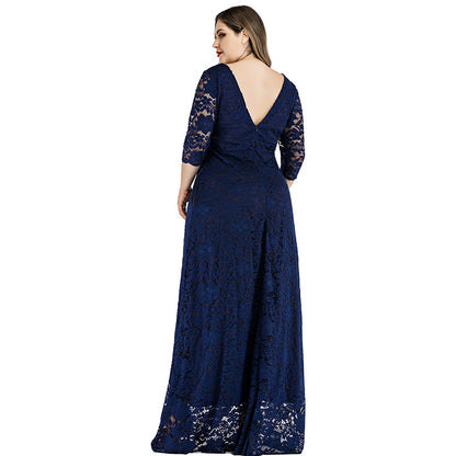 Elegant Backless 3/4 Sleeve Curvy Maxi Dresses Wholesale Plus Size Clothing