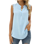 Sleeveless Loose V-Neck Lace Wholesale Tank Tops Solid Color Chiffon Shirt