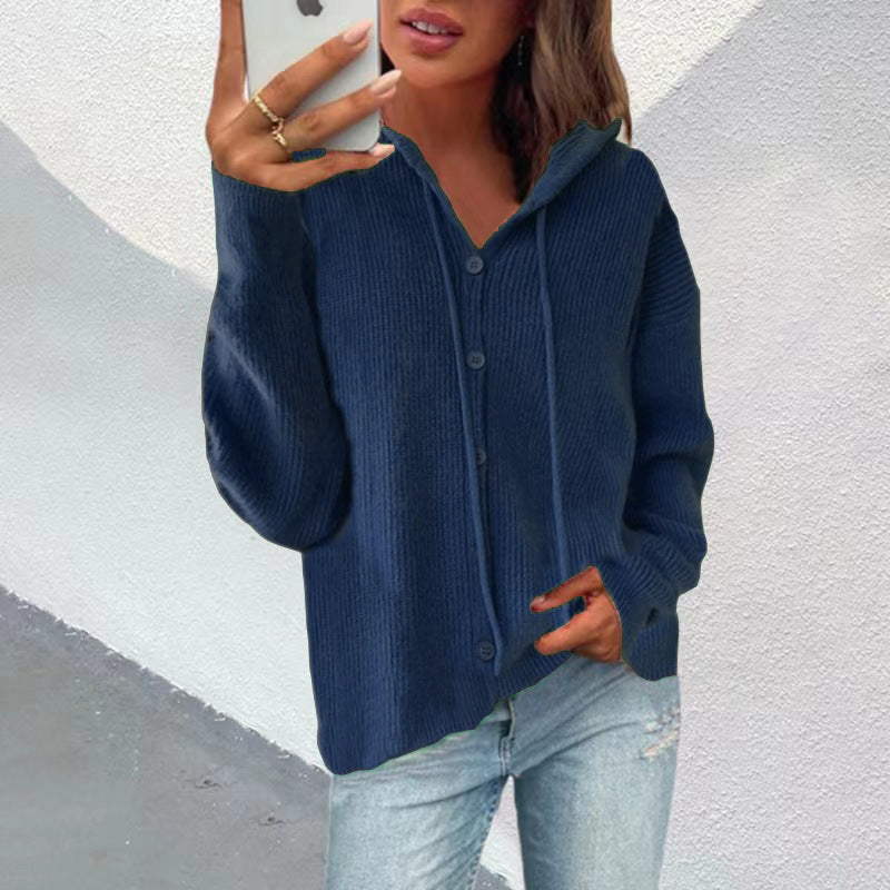 Casual Knitted Sweatshirts Hooded Cardigan Wholesale Womens Tops