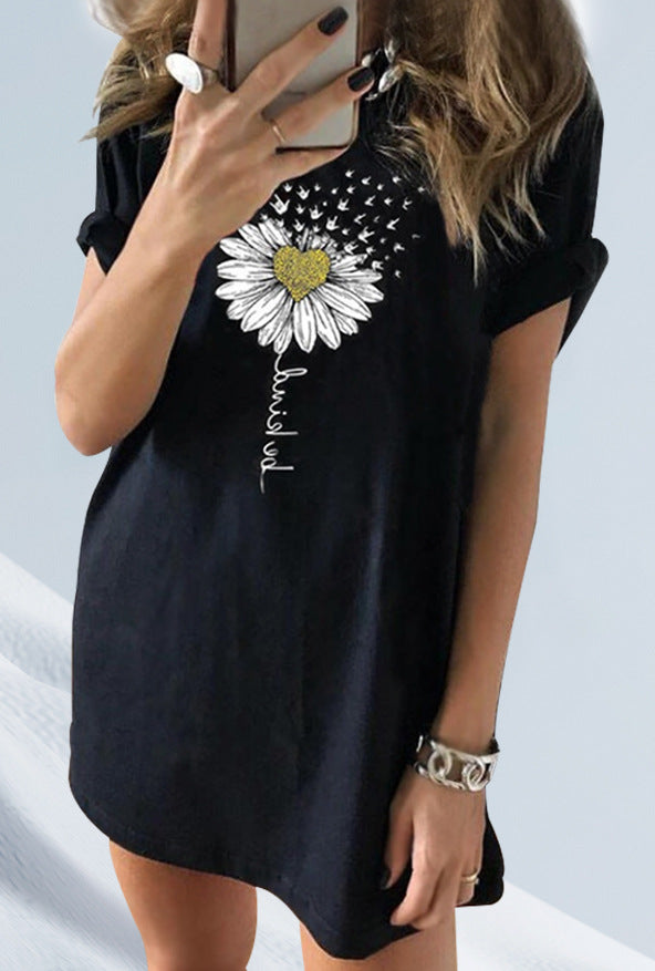 Round Neck Casual Top Pullover Print Short Sleeve  T-Shirt Wholesale Women Clothing