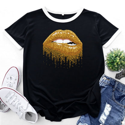 Women Fashion Lip Print Short Sleeve Wholesale T-shirts Summer