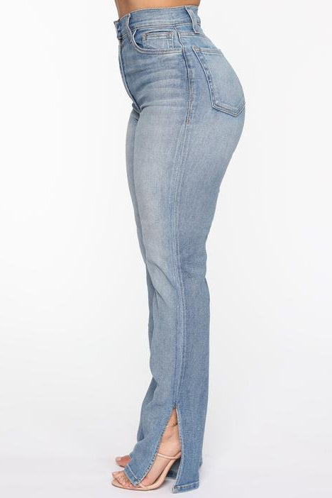 Women Slit Denim Straight Trousers Wholesale Jeans